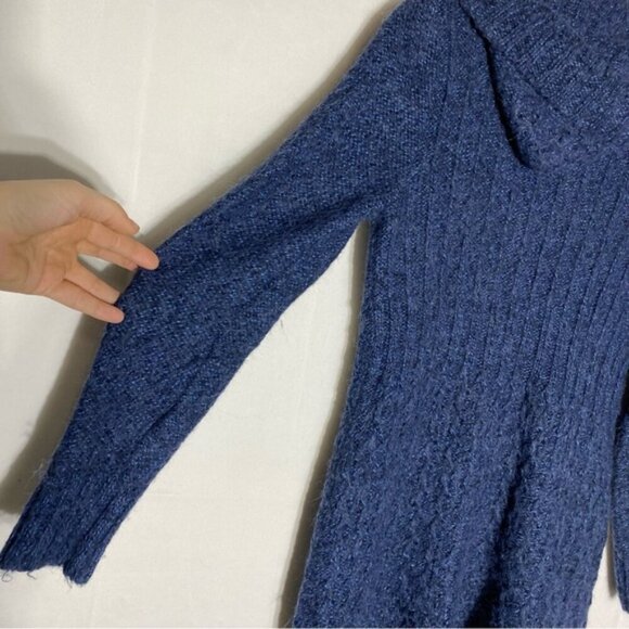 Vintage La Llama Blue Alpacaa Blend Knit Button Front Cardigan W Hood M - Picture 9 of 14